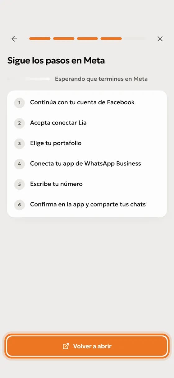 Espera 5 minutos, cierra la ventana de Facebook y en Lía toca «Volver a abrir».