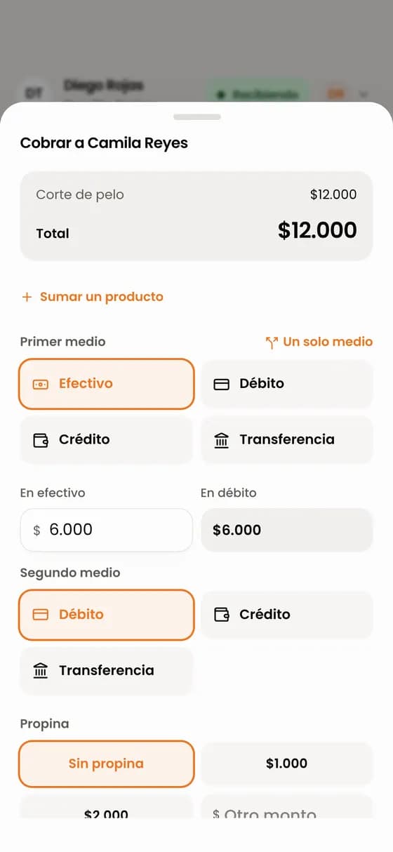 Elige cómo paga. Si paga con dos medios, divide el total entre ambos.
