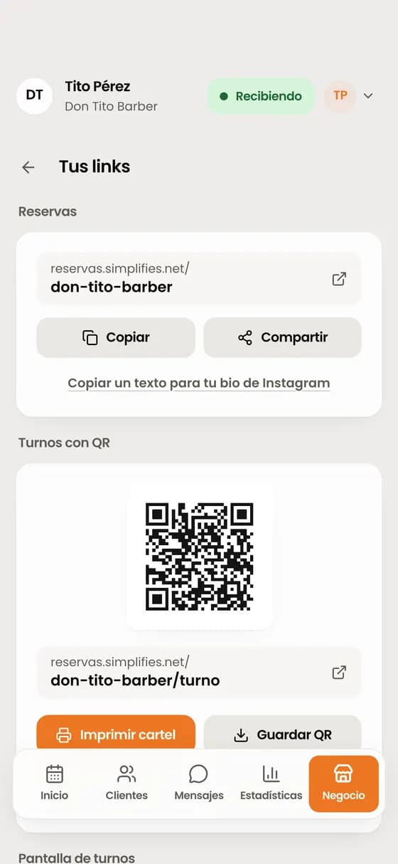 En Reservas tienes tu link para copiar o compartir.